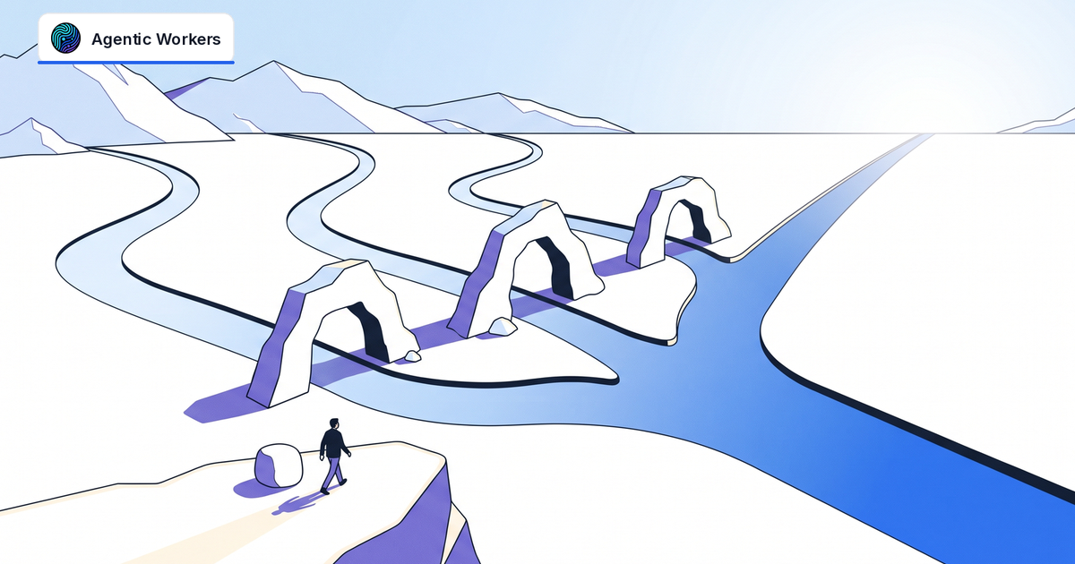 A person walks beside three visible mountain streams that merge into one blue river across an open white plateau.